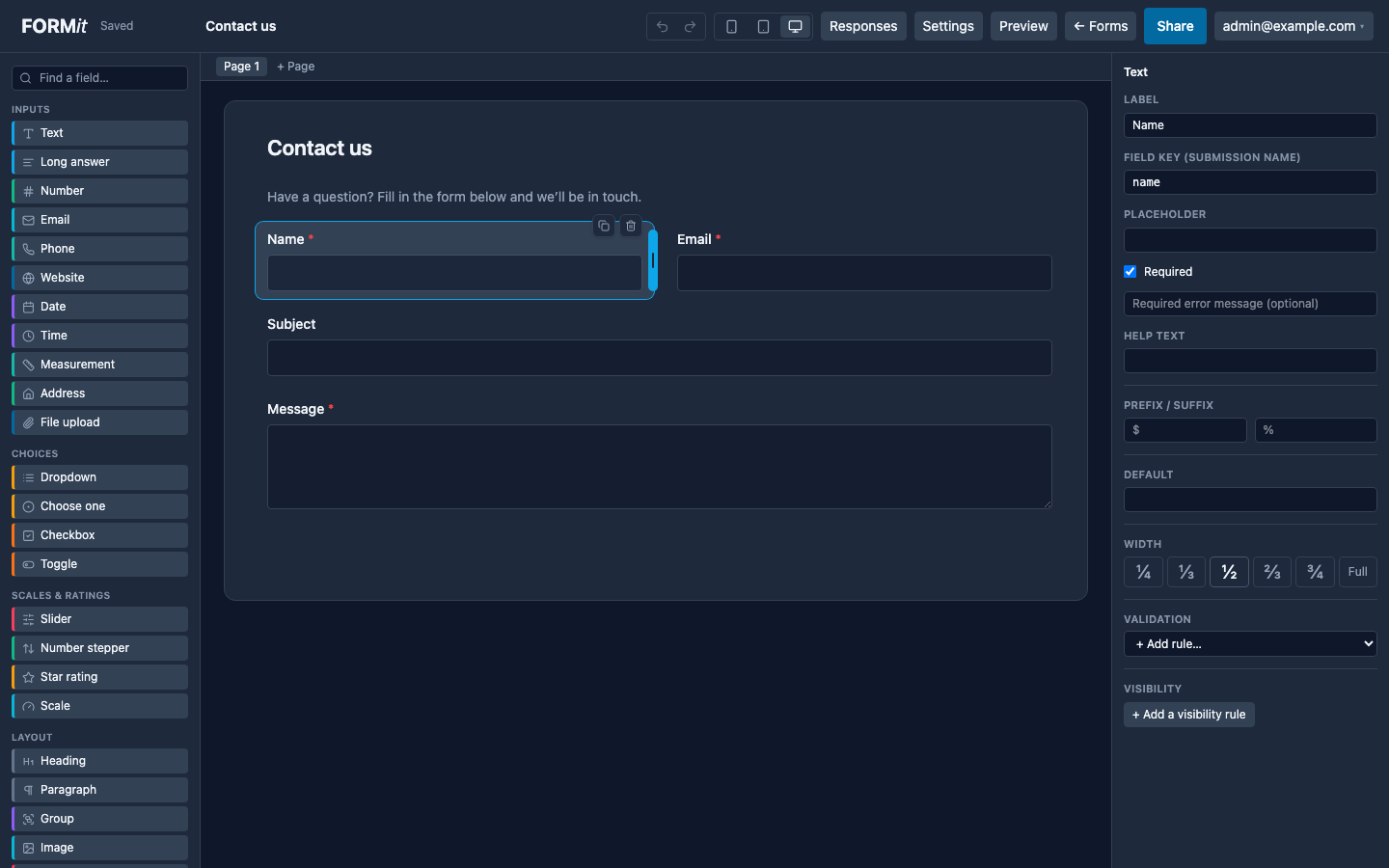 The FORMit builder in dark mode